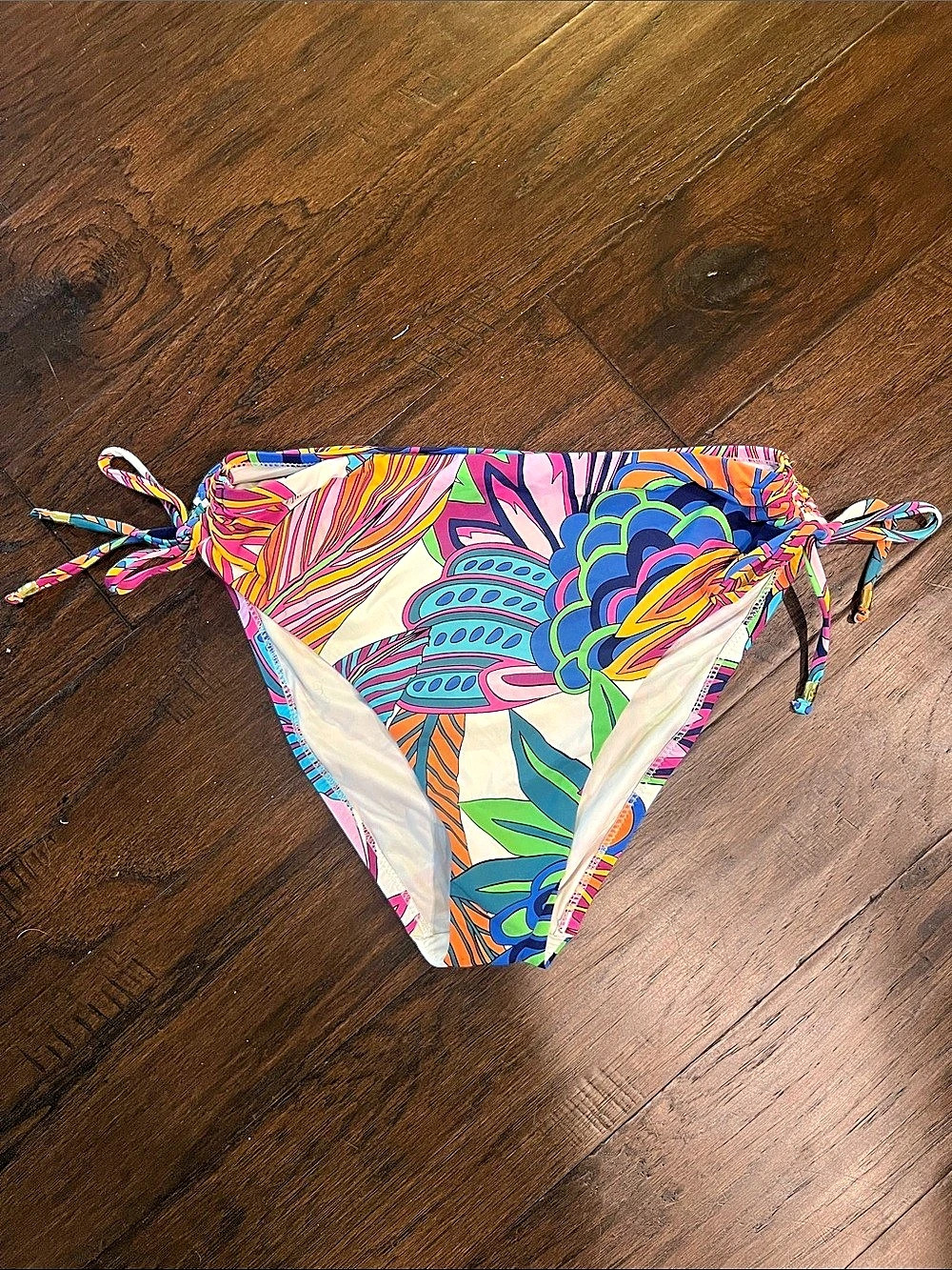 Trina Turk Elara Floral Tie-Side Bikini Bottom Pink & Blue Approx. M/L